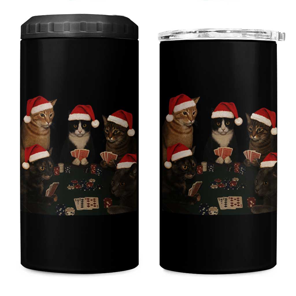 Poker Cats Christmas Meme Shirt 4 in 1 Can Cooler Tumbler Funny Gambling Cat - Wonder Print Shop