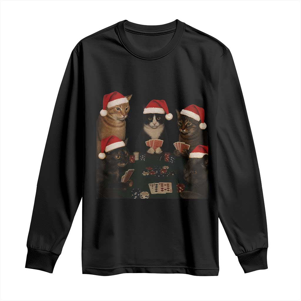 Poker Cats Christmas Meme Shirt Long Sleeve Shirt Funny Gambling Cat - Wonder Print Shop