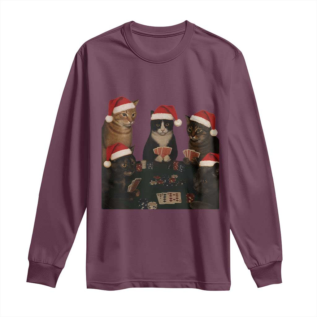 Poker Cats Christmas Meme Shirt Long Sleeve Shirt Funny Gambling Cat - Wonder Print Shop