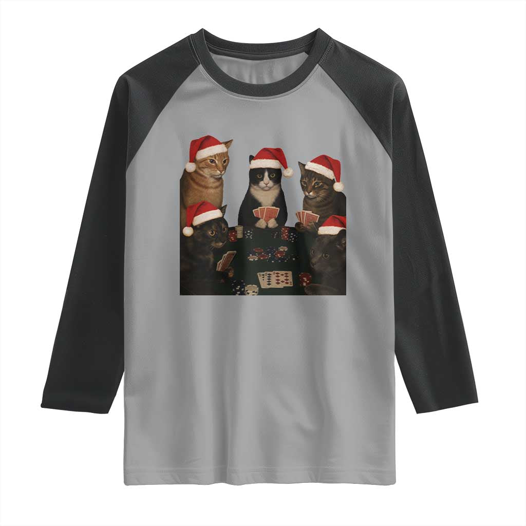 Poker Cats Christmas Meme Shirt Raglan Shirt Funny Gambling Cat - Wonder Print Shop