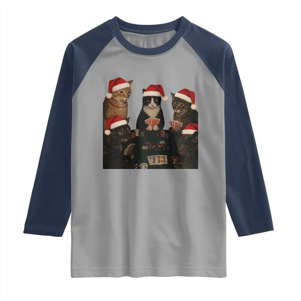 Poker Cats Christmas Meme Shirt Raglan Shirt Funny Gambling Cat - Wonder Print Shop