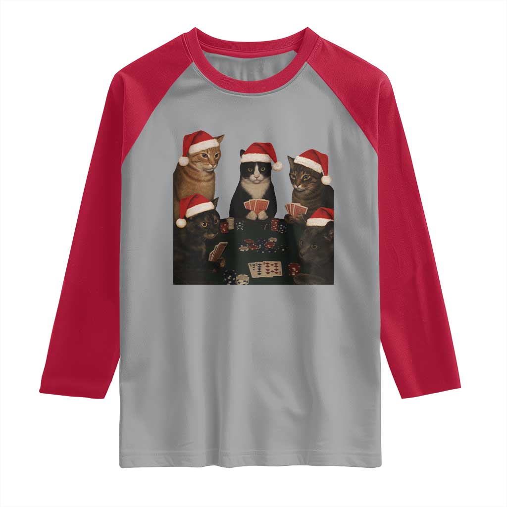 Poker Cats Christmas Meme Shirt Raglan Shirt Funny Gambling Cat - Wonder Print Shop