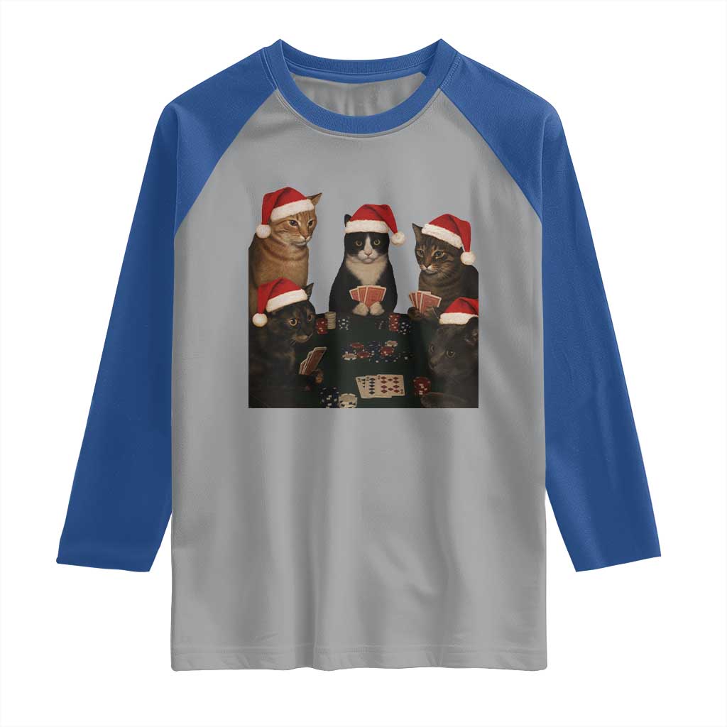 Poker Cats Christmas Meme Shirt Raglan Shirt Funny Gambling Cat - Wonder Print Shop