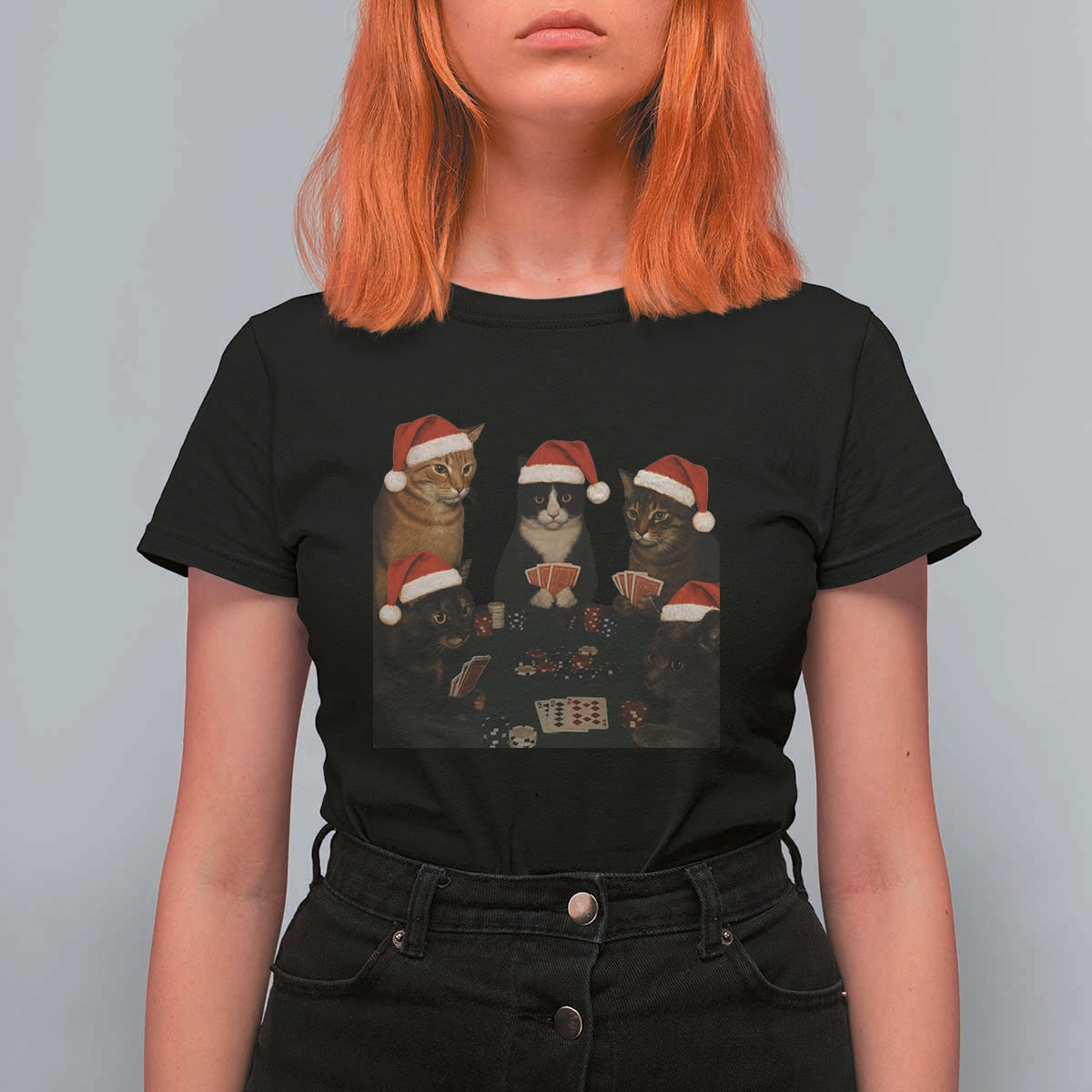 Poker Cats Christmas Meme Shirt T Shirt For Women Funny Gambling Cat - Wonder Print Shop