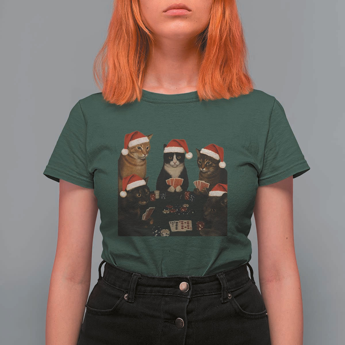 Poker Cats Christmas Meme Shirt T Shirt For Women Funny Gambling Cat - Wonder Print Shop