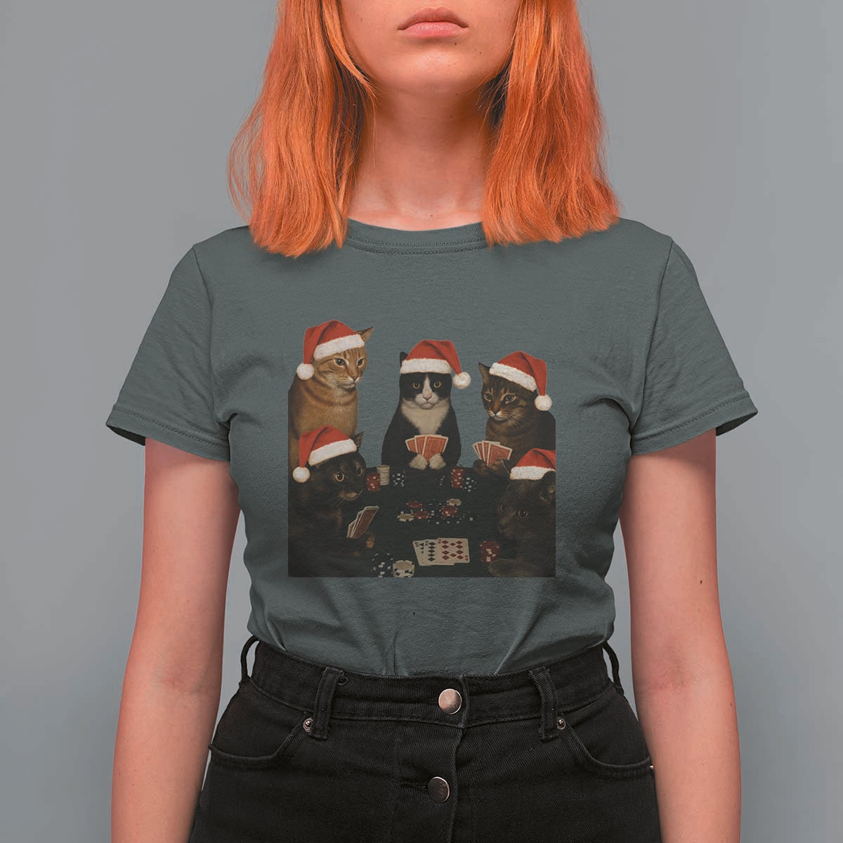 Poker Cats Christmas Meme Shirt T Shirt For Women Funny Gambling Cat - Wonder Print Shop