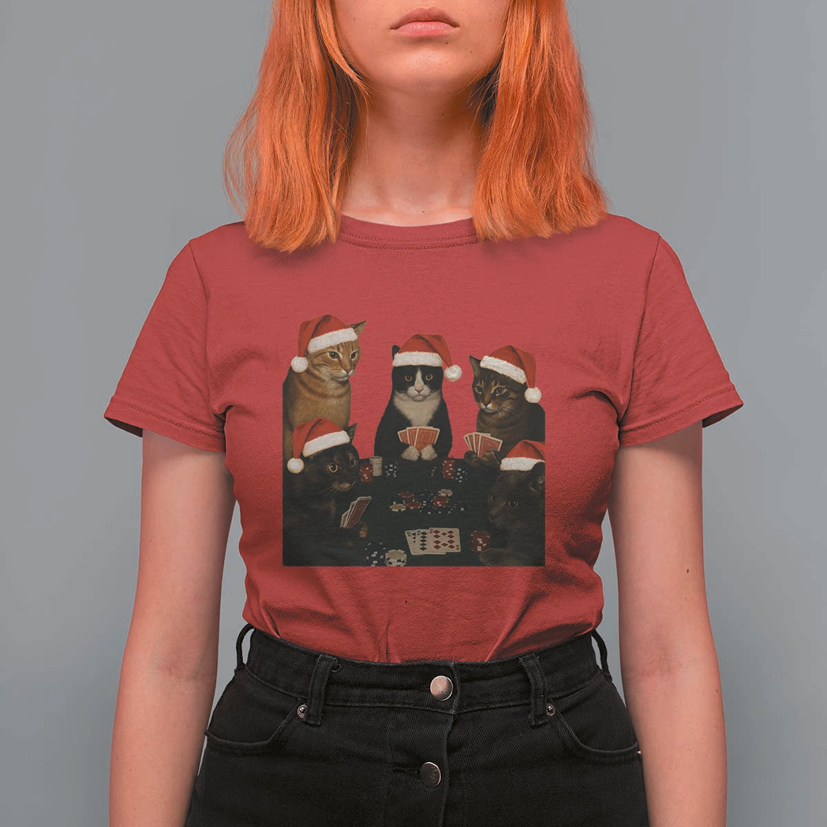 Poker Cats Christmas Meme Shirt T Shirt For Women Funny Gambling Cat - Wonder Print Shop