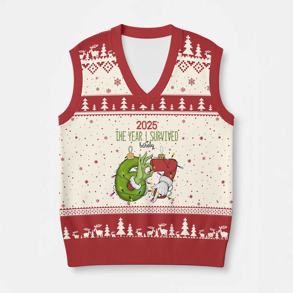 The Year I Survived 67 Six Seven Christmas Meme V-Neck Knit Sweater Vest - Wonder Print Shop