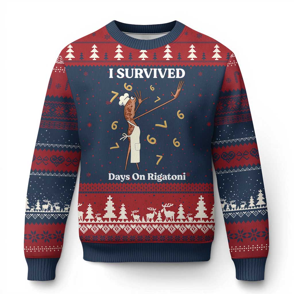 Marcus The Worm Meme Ugly Christmas Sweater I Survived 67 Days On Rigatoni - Wonder Print Shop