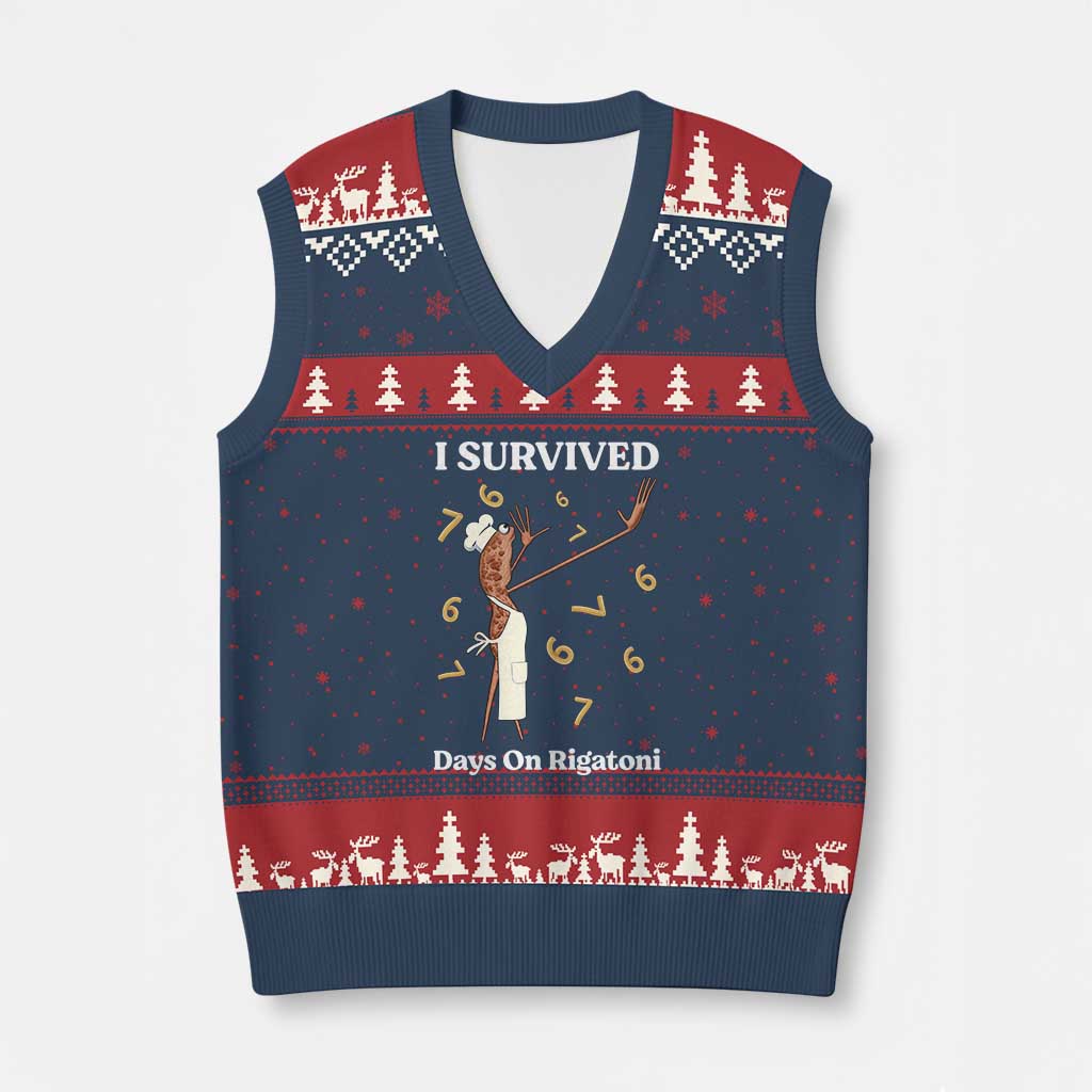Marcus The Worm Meme V-Neck Knit Sweater Vest I Survived 67 Days On Rigatoni - Wonder Print Shop