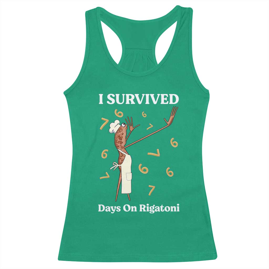 Marcus The Worm Meme Racerback Tank Top I Survived 67 Days On Rigatoni - Wonder Print Shop