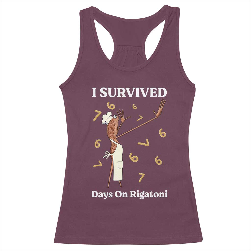 Marcus The Worm Meme Racerback Tank Top I Survived 67 Days On Rigatoni - Wonder Print Shop