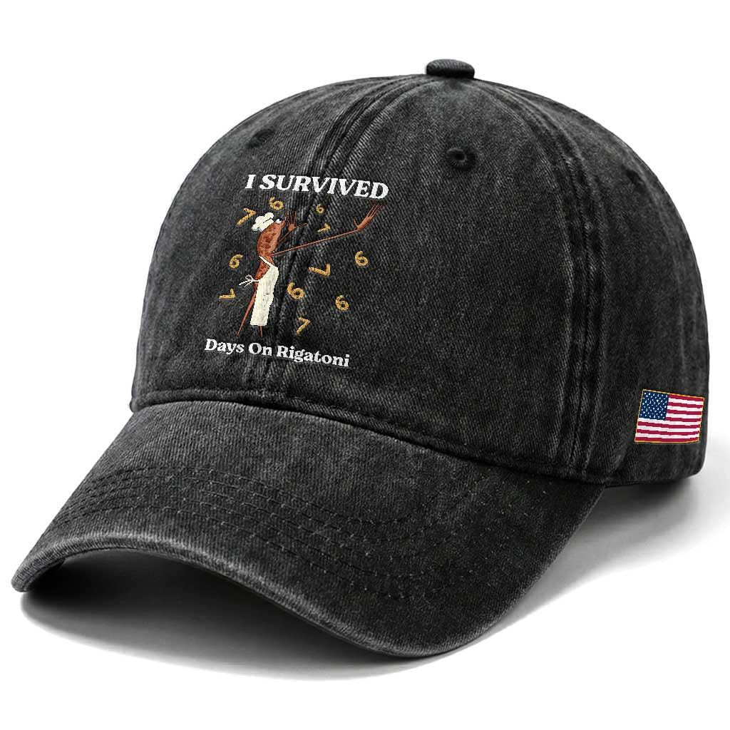 Marcus The Worm Meme Washed Cotton Baseball Cap I Survived 67 Days On Rigatoni