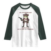 Cowboy Frog Meme Raglan Shirt Funny Me No Problemo Narrator - Wonder Print Shop