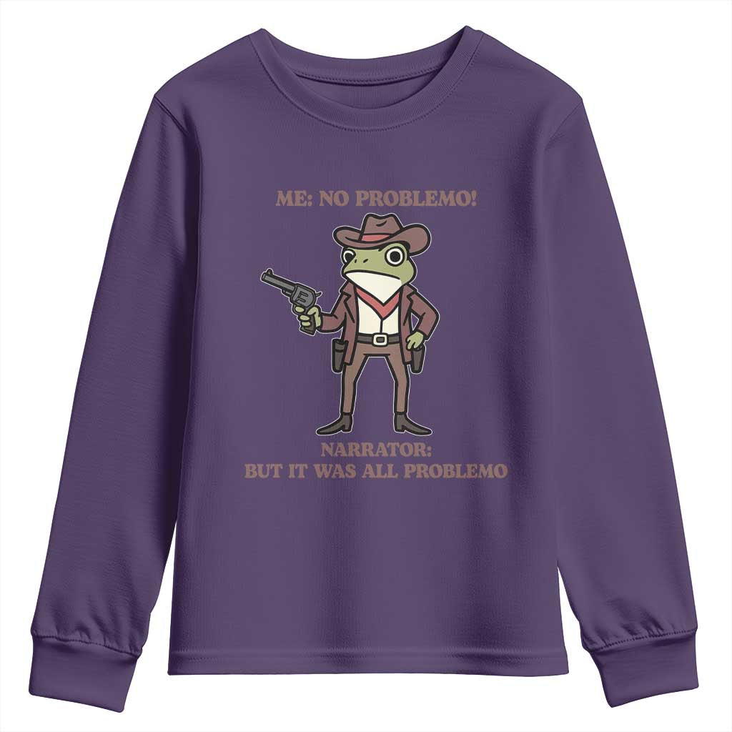 Cowboy Frog Meme Youth Sweatshirt Funny Me No Problemo Narrator - Wonder Print Shop