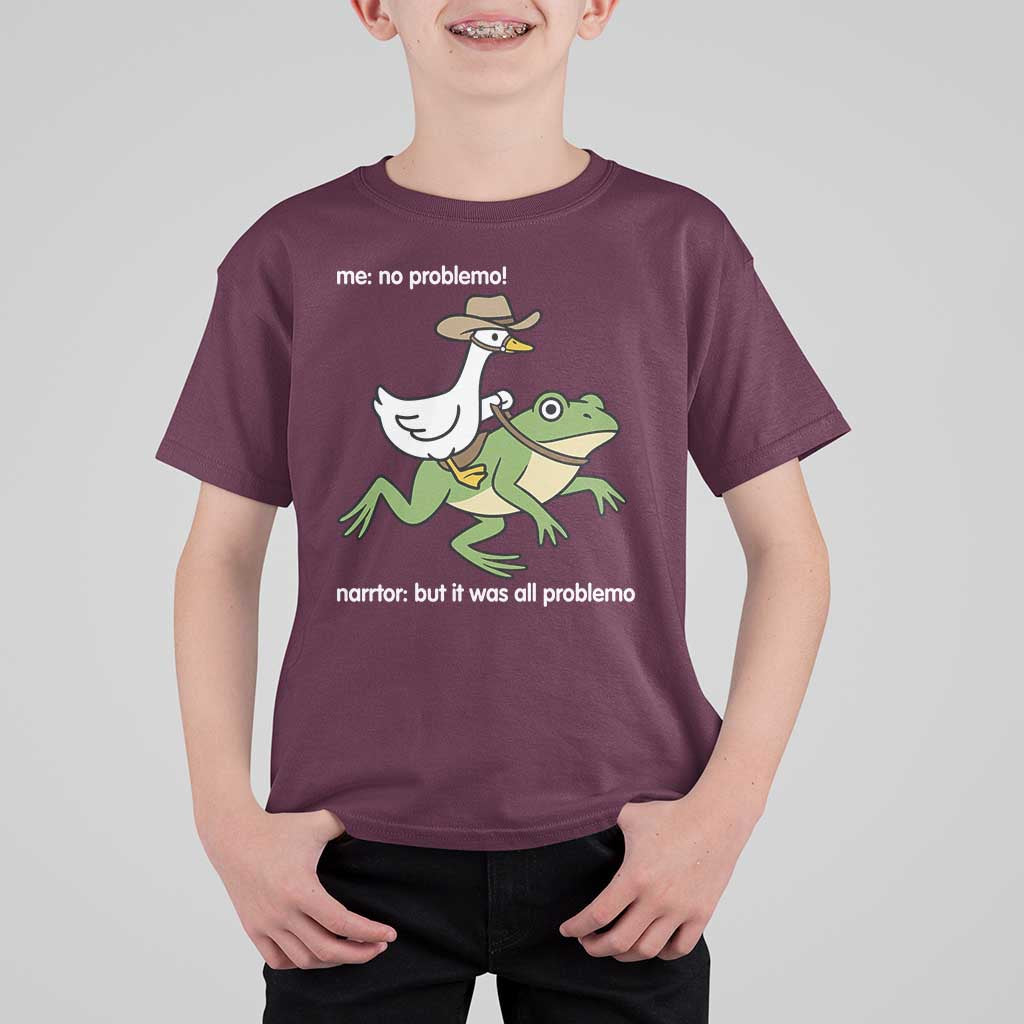Cowboy Goose Meme T Shirt For Kid Funny Frog Me No Problemo Narrator - Wonder Print Shop