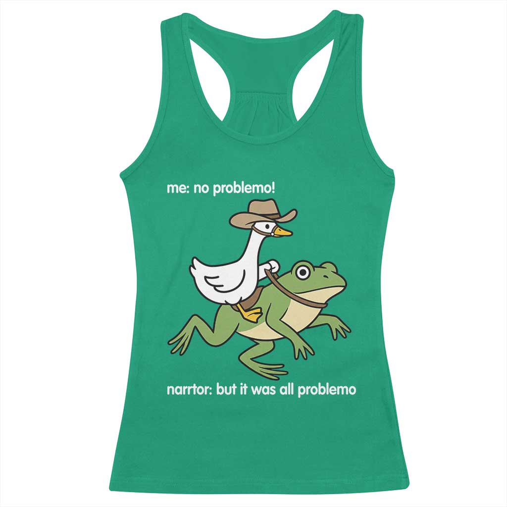 Cowboy Goose Meme Racerback Tank Top Funny Frog Me No Problemo Narrator - Wonder Print Shop