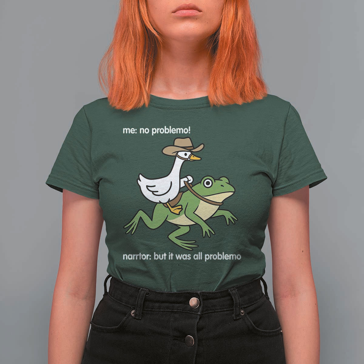 Cowboy Goose Meme T Shirt For Women Funny Frog Me No Problemo Narrator - Wonder Print Shop