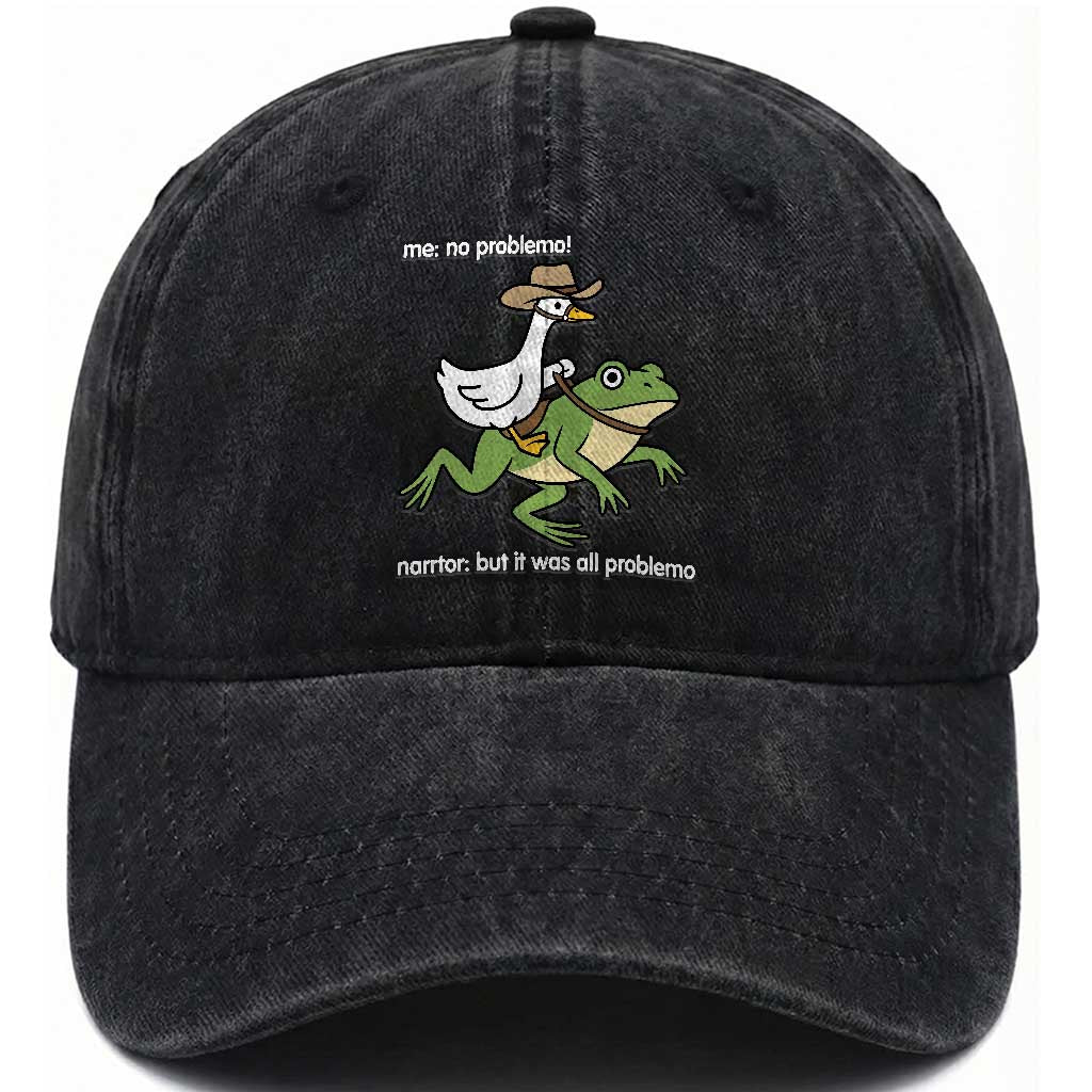 Cowboy Goose Meme Washed Cotton Baseball Cap Funny Frog Me No Problemo Narrator