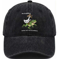 Cowboy Goose Meme Washed Cotton Baseball Cap Funny Frog Me No Problemo Narrator