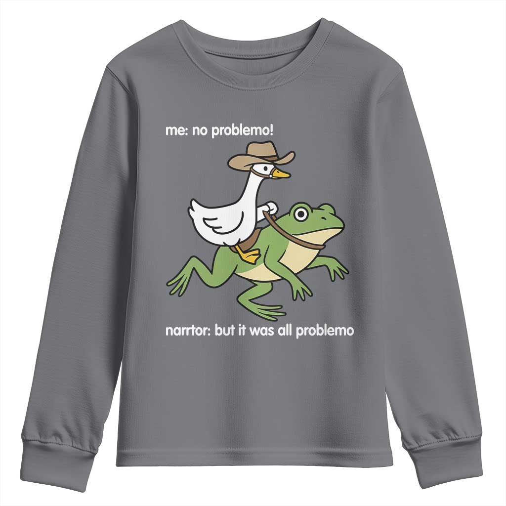 Cowboy Goose Meme Youth Sweatshirt Funny Frog Me No Problemo Narrator - Wonder Print Shop