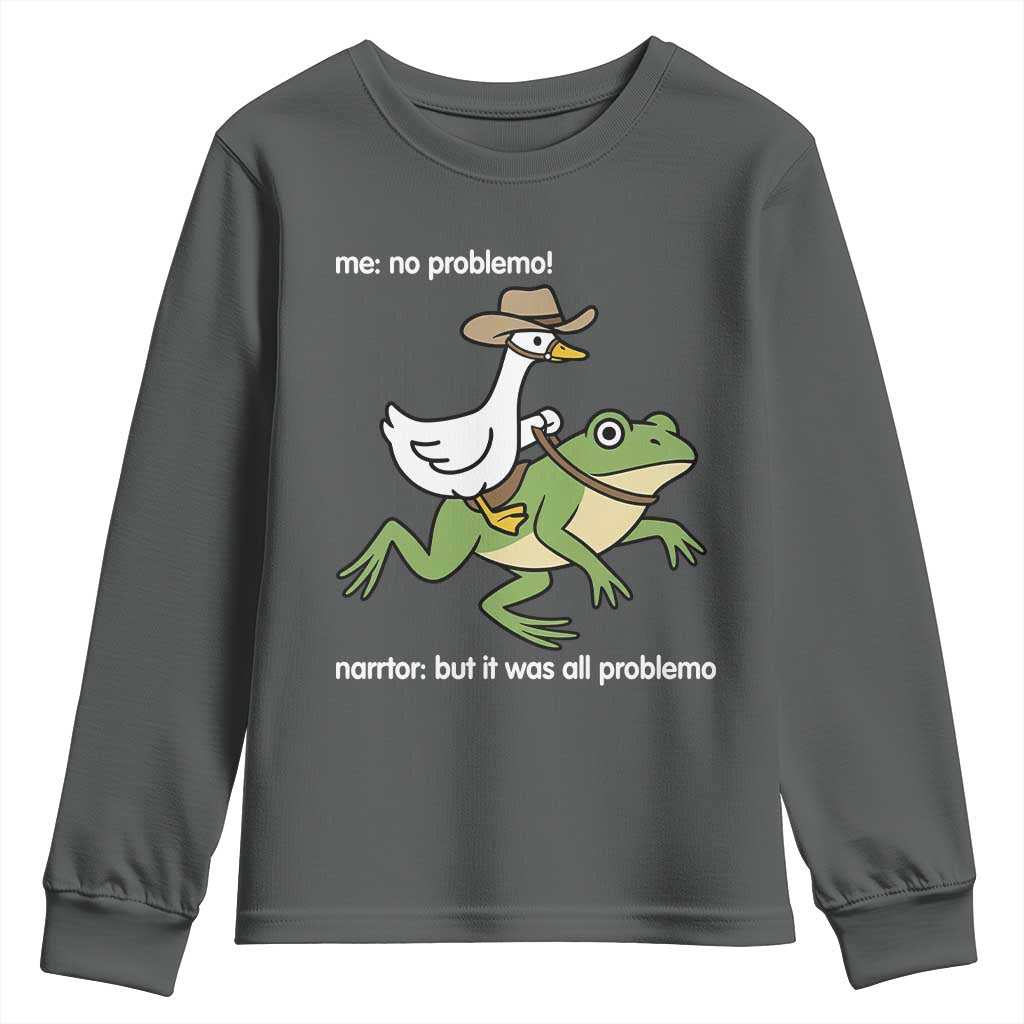 Cowboy Goose Meme Youth Sweatshirt Funny Frog Me No Problemo Narrator - Wonder Print Shop