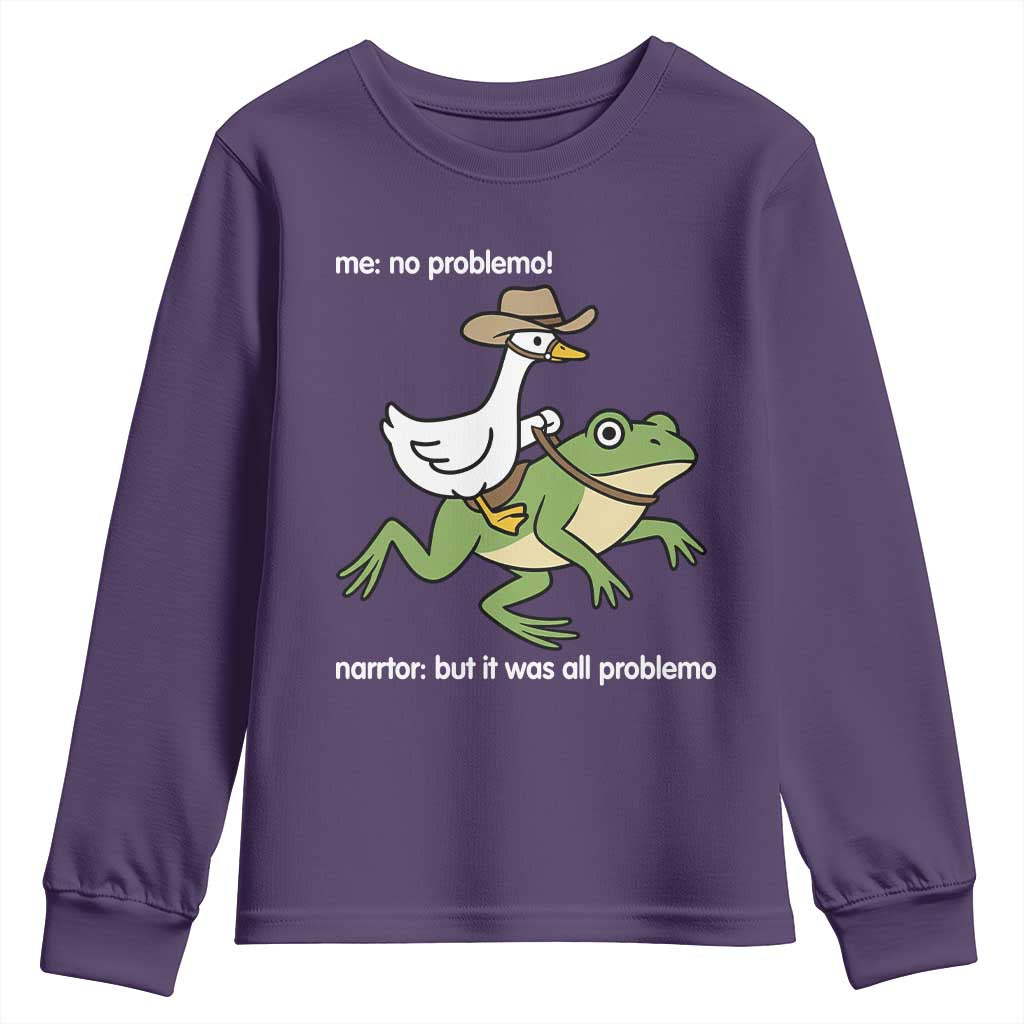 Cowboy Goose Meme Youth Sweatshirt Funny Frog Me No Problemo Narrator - Wonder Print Shop