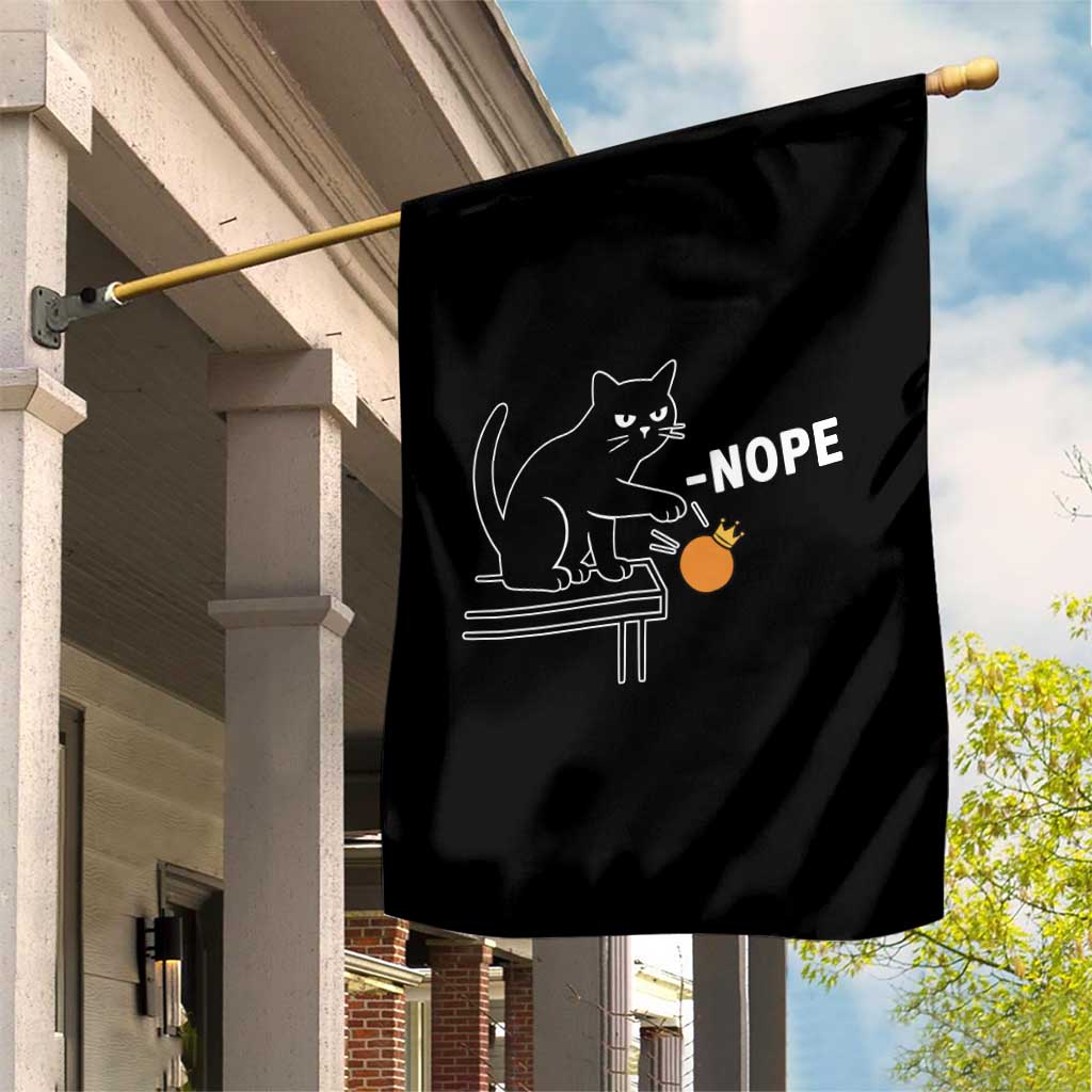 No Kings Protest Garden Flag Funny Cat Kicking Crown - Wonder Print Shop
