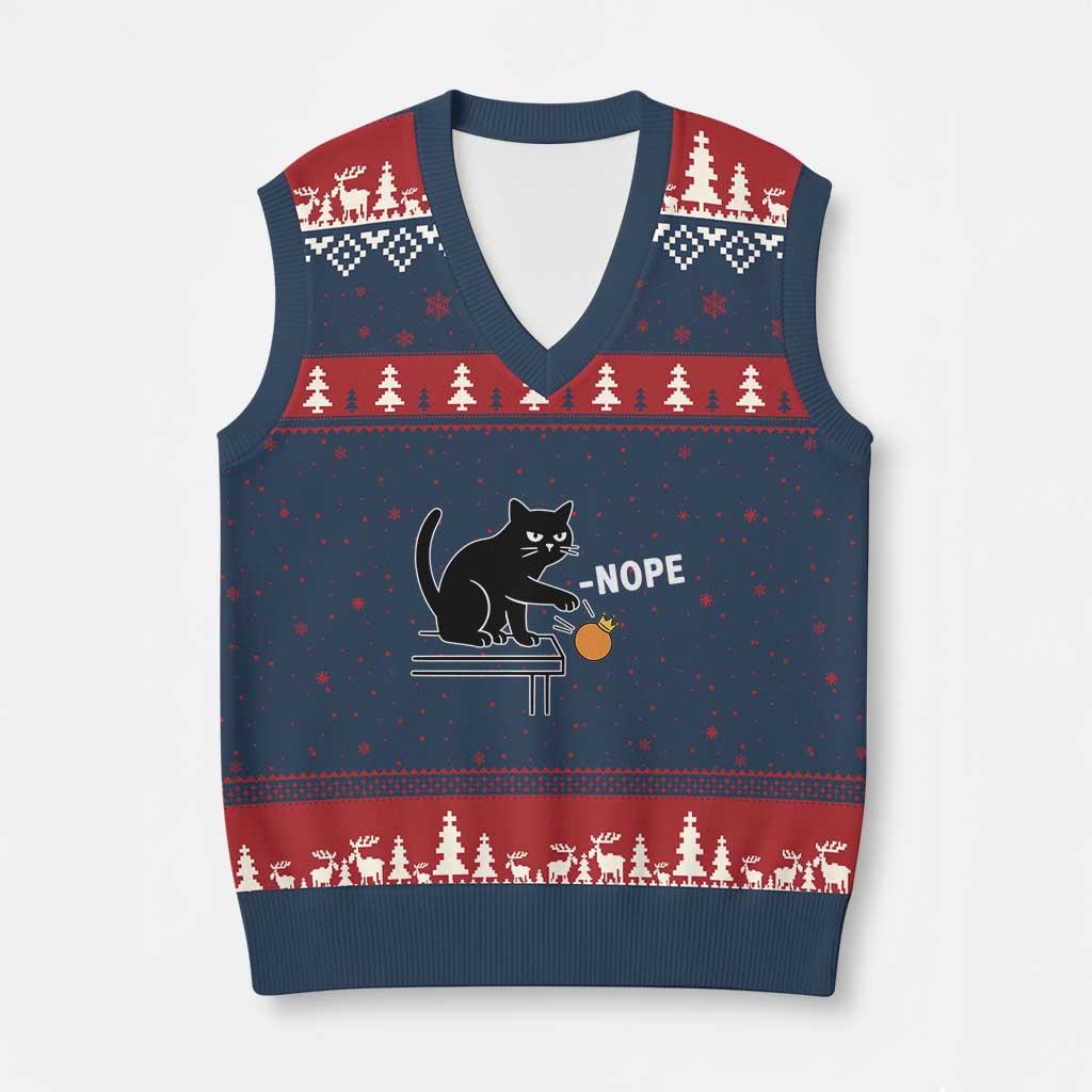 No Kings Protest V-Neck Knit Sweater Vest Funny Cat Kicking Crown - Wonder Print Shop