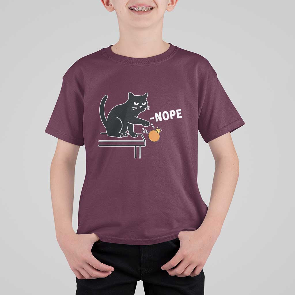 No Kings Protest T Shirt For Kid Funny Cat Kicking Crown - Wonder Print Shop