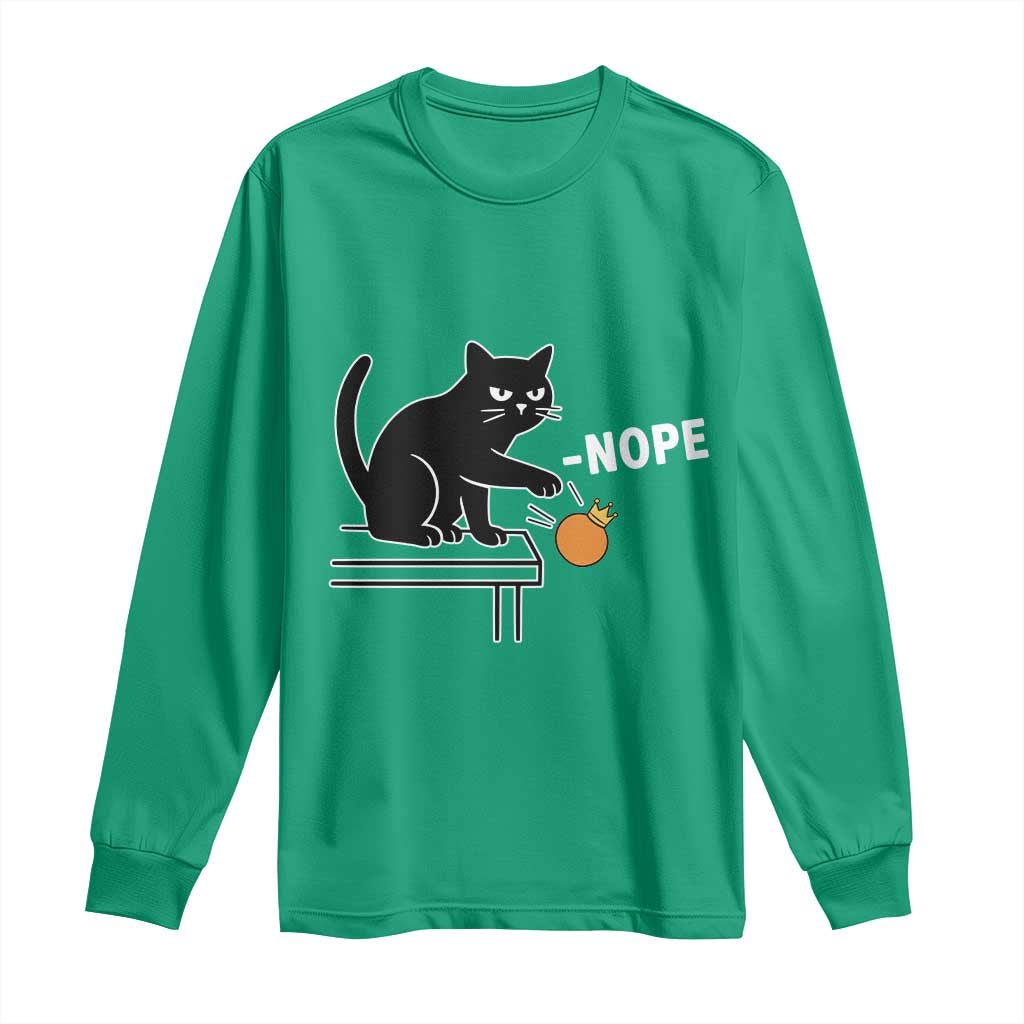 No Kings Protest Long Sleeve Shirt Funny Cat Kicking Crown - Wonder Print Shop