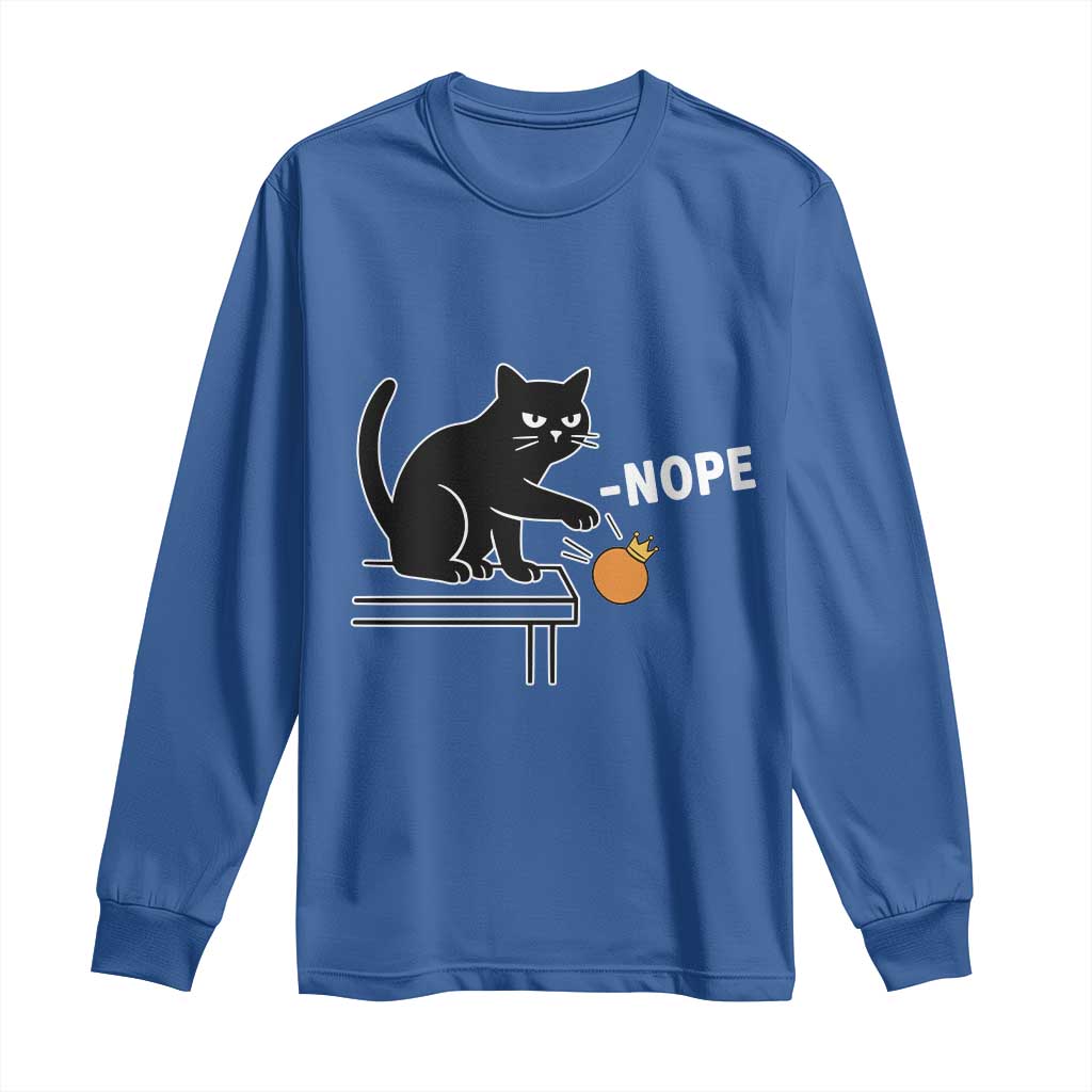 No Kings Protest Long Sleeve Shirt Funny Cat Kicking Crown - Wonder Print Shop