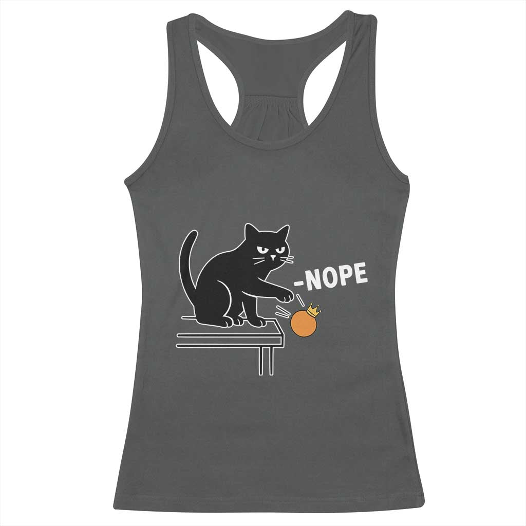 No Kings Protest Racerback Tank Top Funny Cat Kicking Crown - Wonder Print Shop
