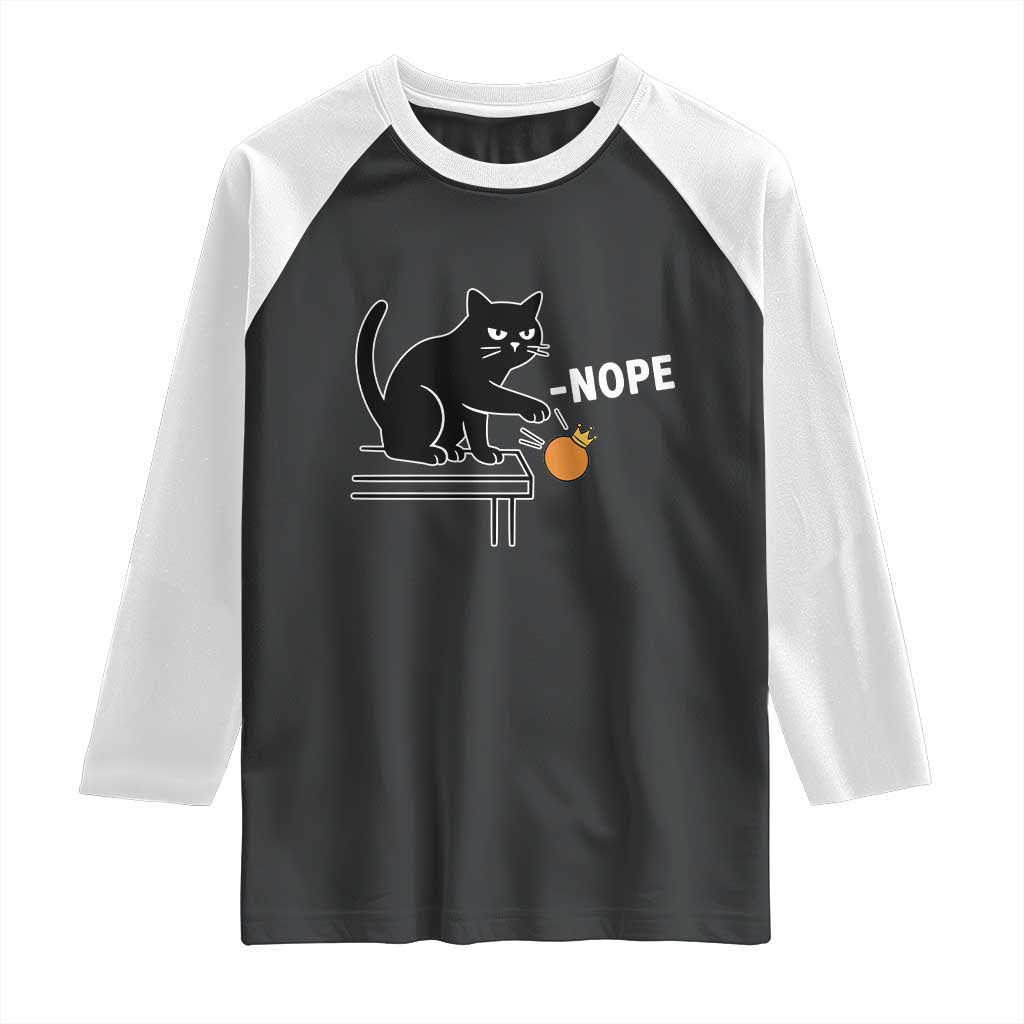 No Kings Protest Raglan Shirt Funny Cat Kicking Crown - Wonder Print Shop