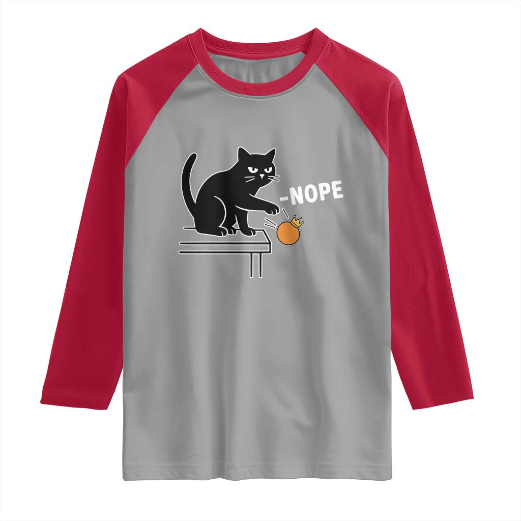 No Kings Protest Raglan Shirt Funny Cat Kicking Crown - Wonder Print Shop