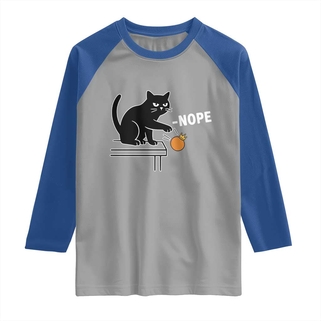 No Kings Protest Raglan Shirt Funny Cat Kicking Crown - Wonder Print Shop
