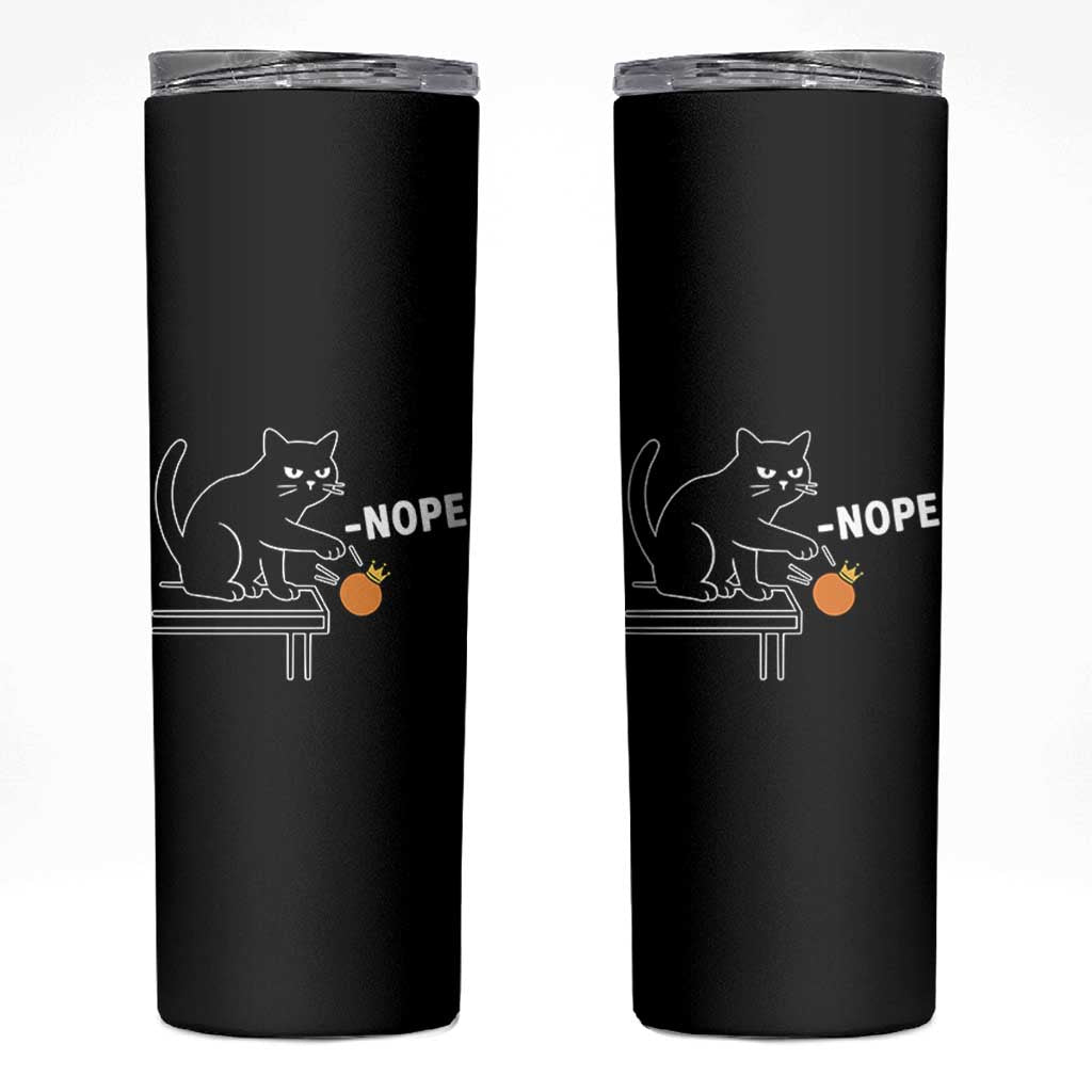 No Kings Protest Skinny Tumbler Funny Cat Kicking Crown - Wonder Print Shop