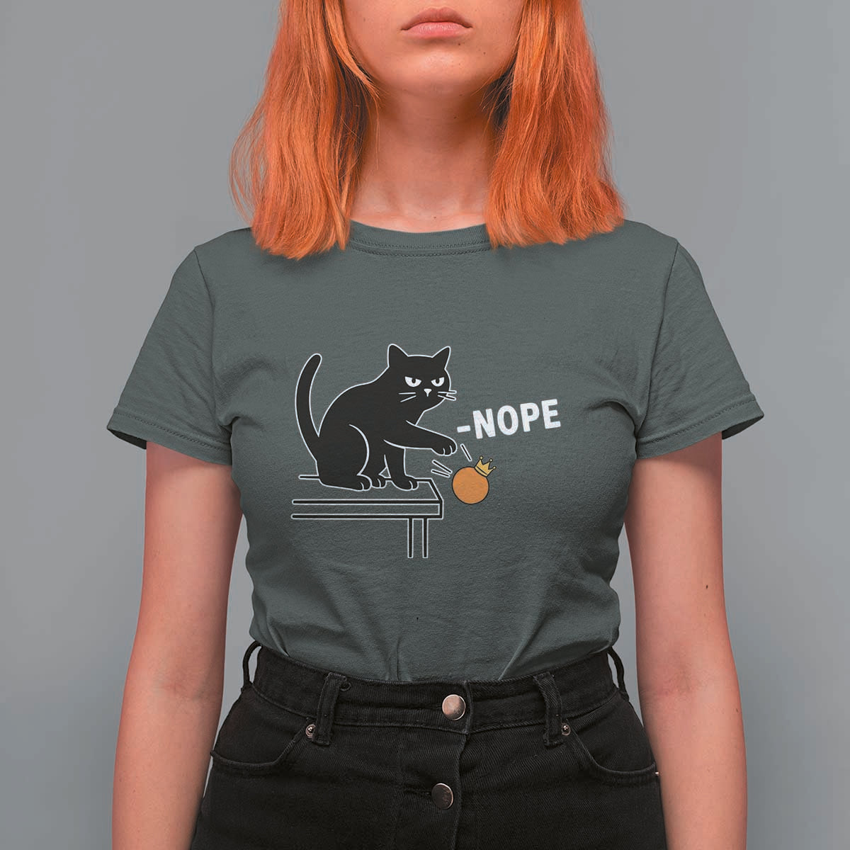 No Kings Protest T Shirt For Women Funny Cat Kicking Crown - Wonder Print Shop