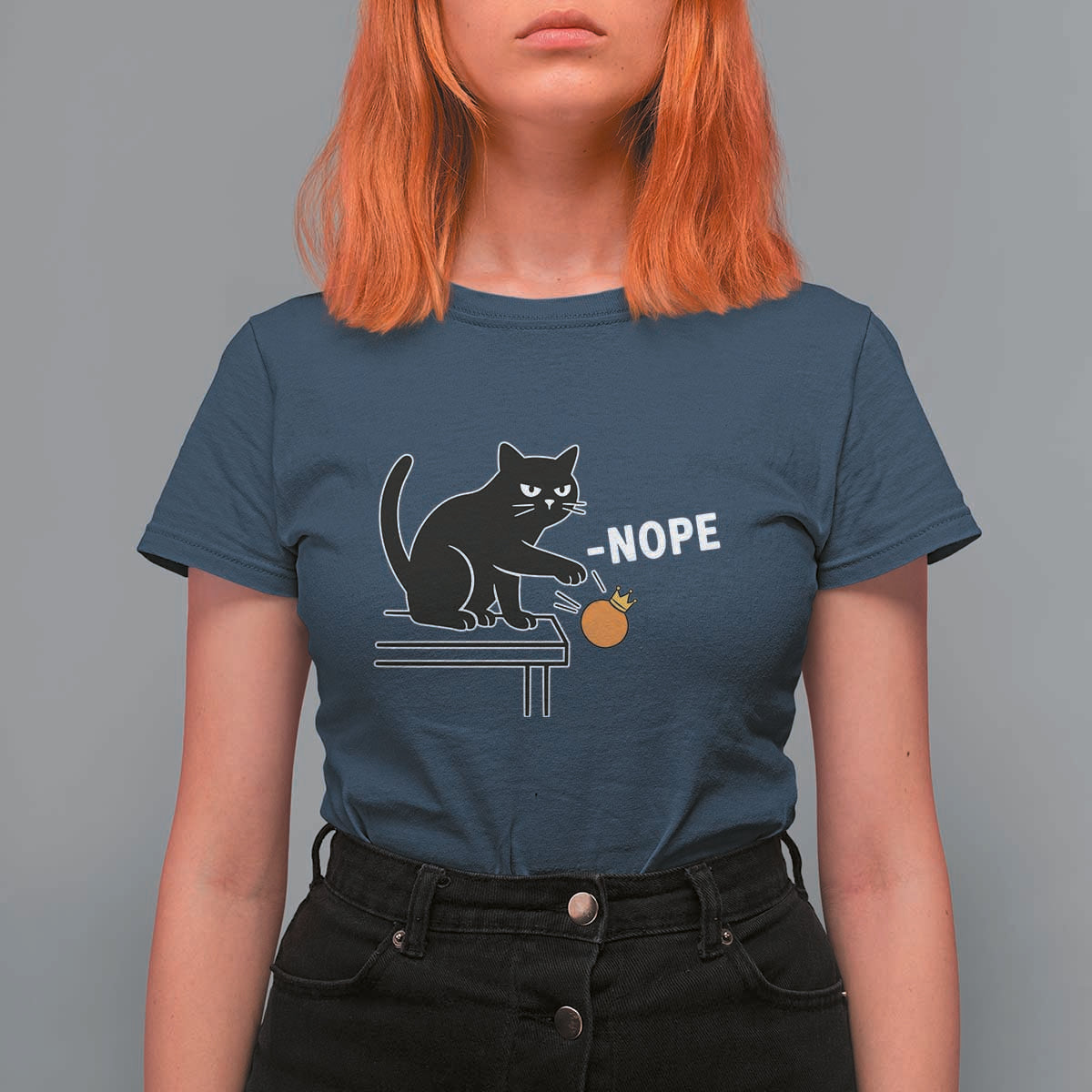 No Kings Protest T Shirt For Women Funny Cat Kicking Crown - Wonder Print Shop