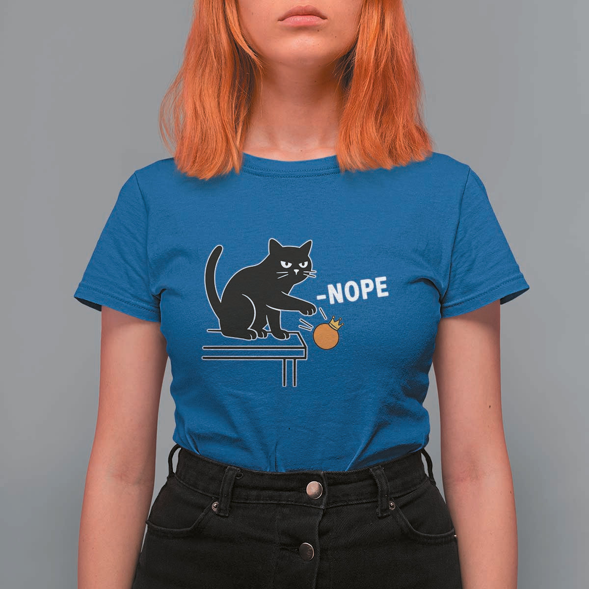 No Kings Protest T Shirt For Women Funny Cat Kicking Crown - Wonder Print Shop