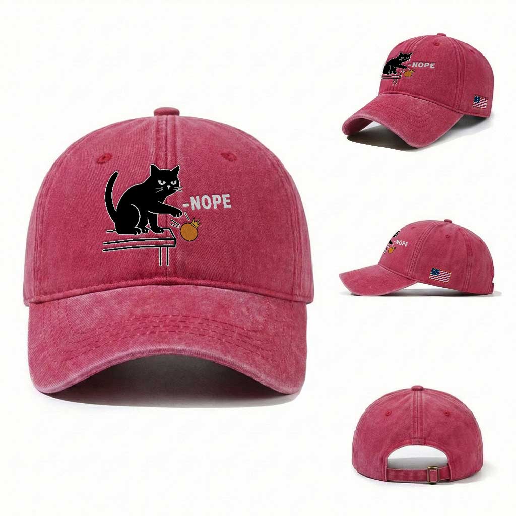 No Kings Protest Washed Cotton Baseball Cap Funny Cat Kicking Crown