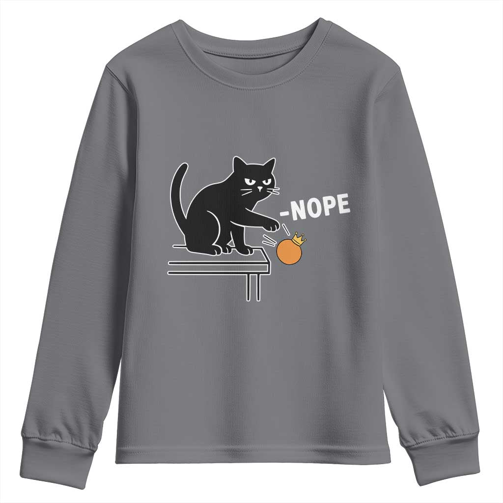 No Kings Protest Youth Sweatshirt Funny Cat Kicking Crown - Wonder Print Shop