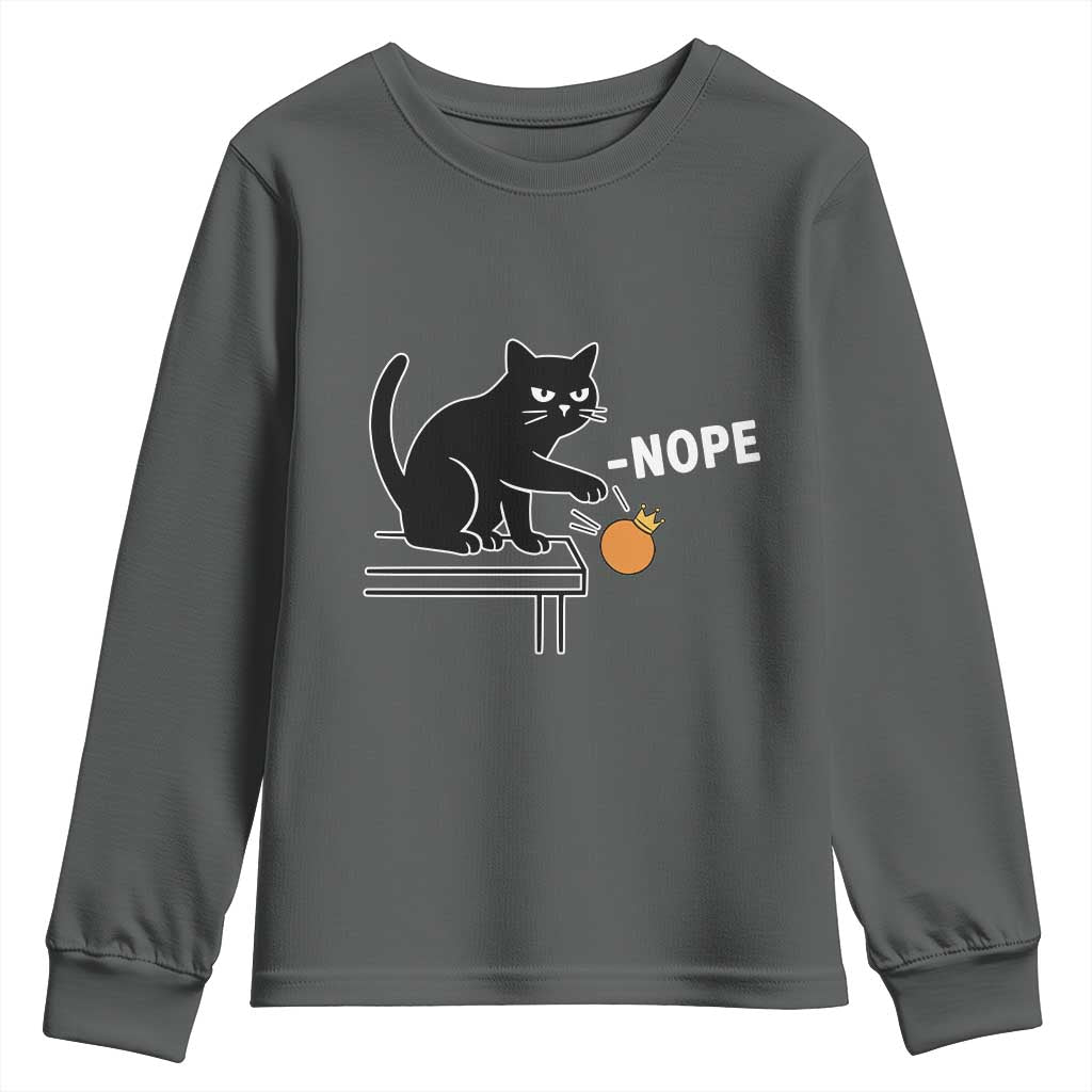 No Kings Protest Youth Sweatshirt Funny Cat Kicking Crown - Wonder Print Shop