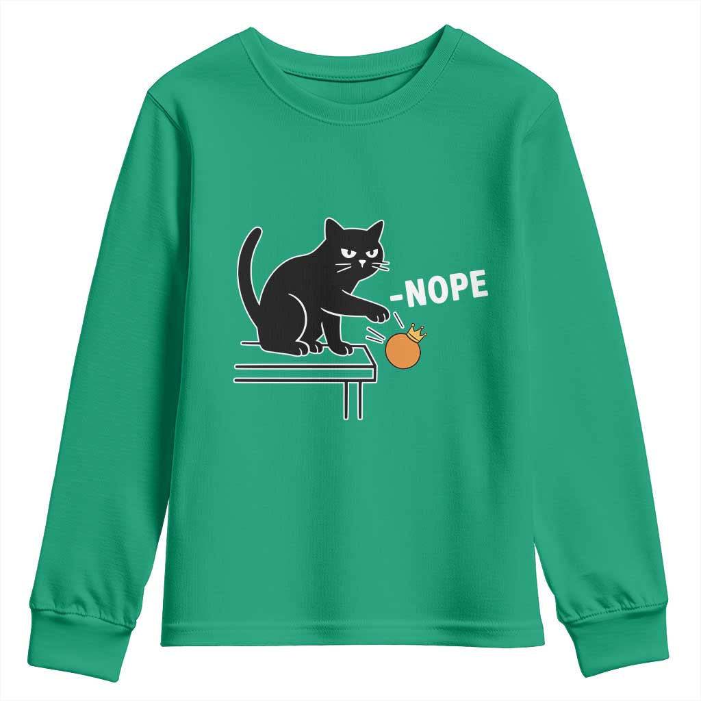 No Kings Protest Youth Sweatshirt Funny Cat Kicking Crown - Wonder Print Shop