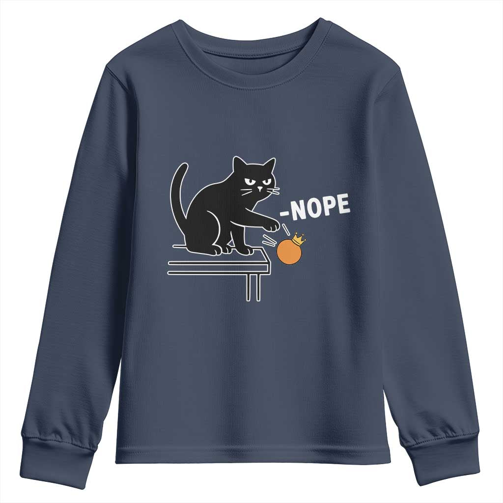 No Kings Protest Youth Sweatshirt Funny Cat Kicking Crown - Wonder Print Shop