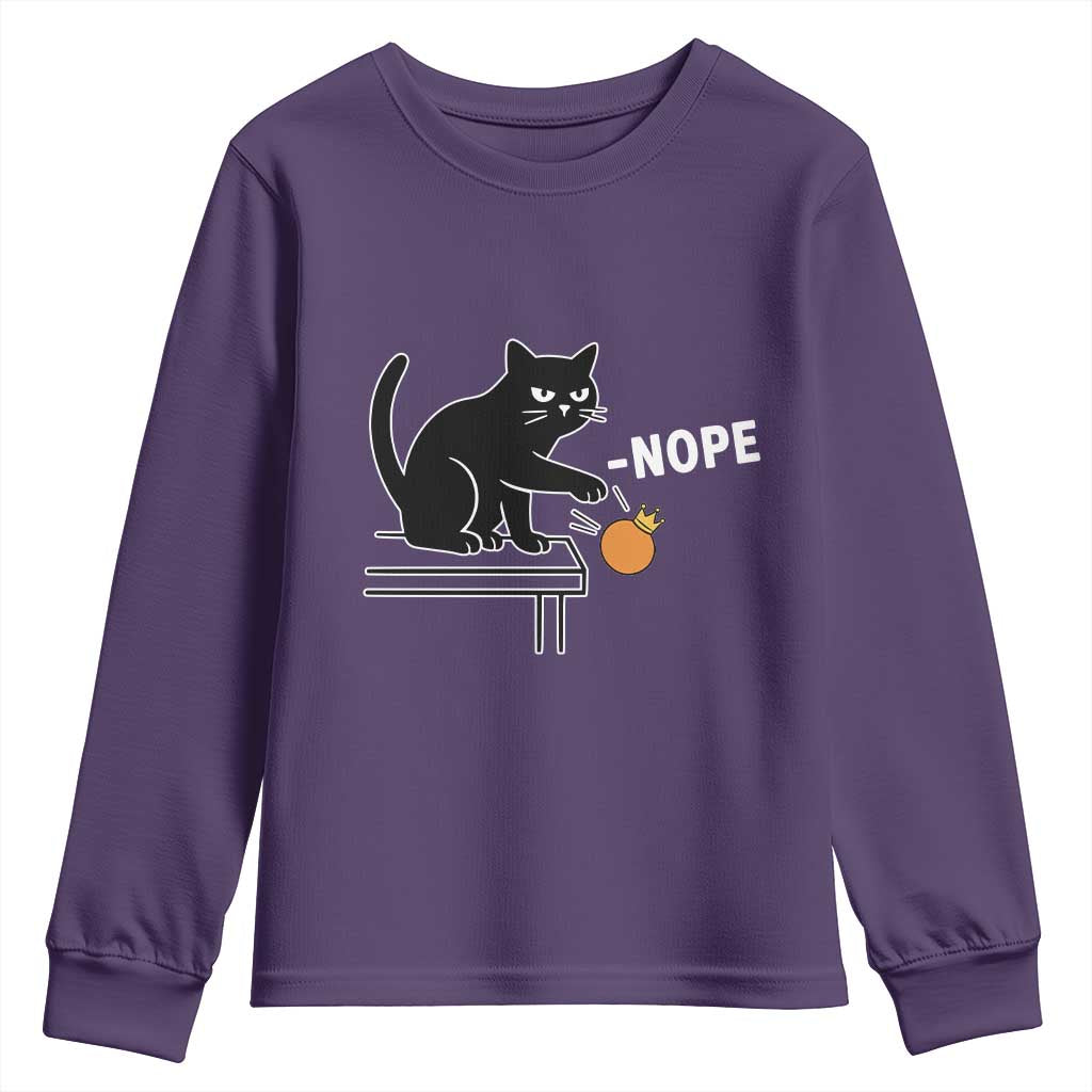 No Kings Protest Youth Sweatshirt Funny Cat Kicking Crown - Wonder Print Shop