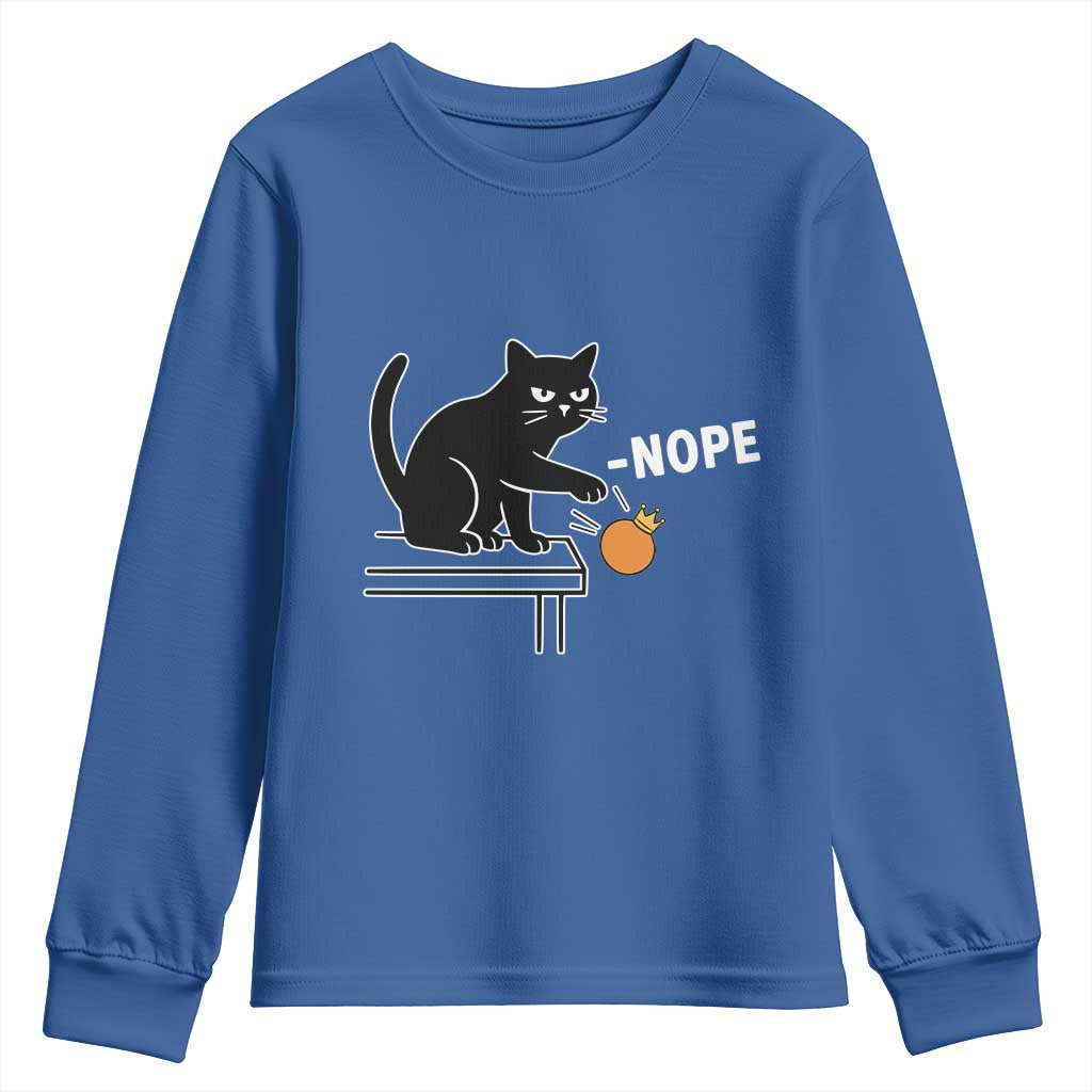 No Kings Protest Youth Sweatshirt Funny Cat Kicking Crown - Wonder Print Shop