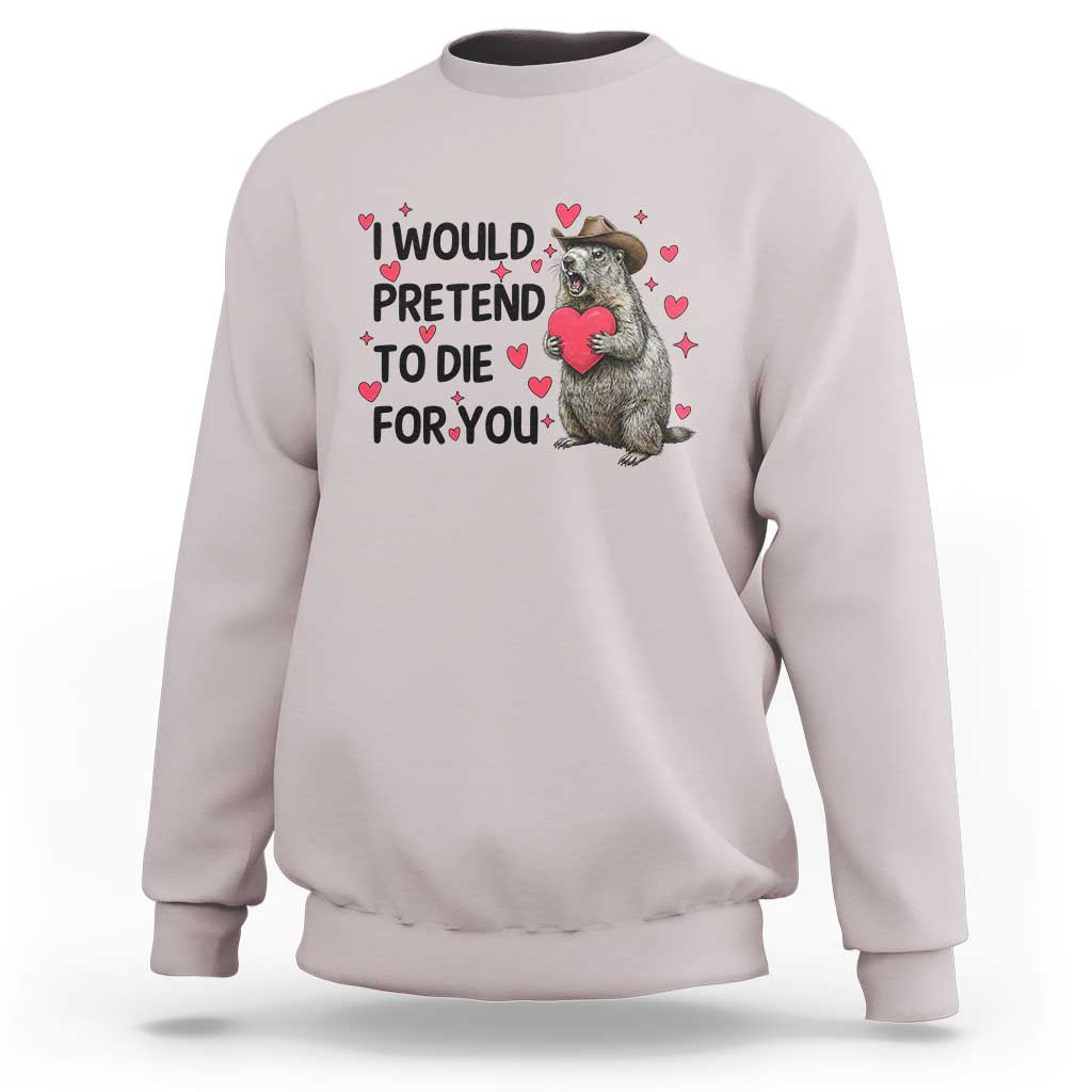 Funny Groundhog Valentines Sweatshirt I Would Pretend To Die For You - Wonder Print Shop