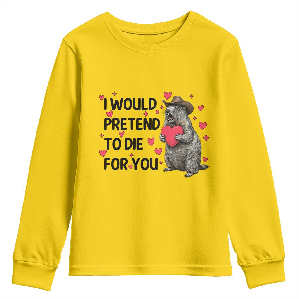 Funny Groundhog Valentines Youth Sweatshirt I Would Pretend To Die For You - Wonder Print Shop