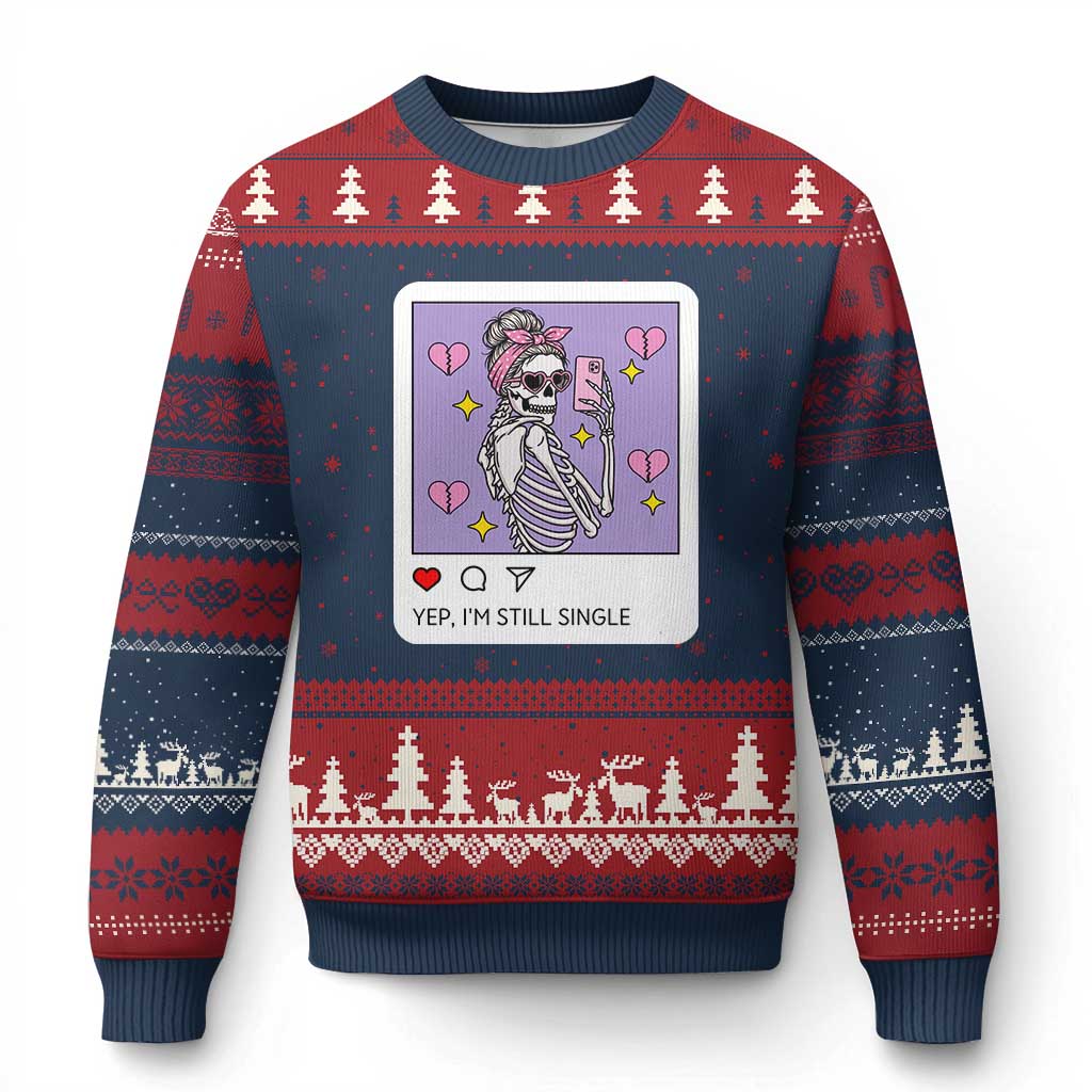Anti Valentine Ugly Christmas Sweater Funny Skeleton Selfie Meme - Wonder Print Shop
